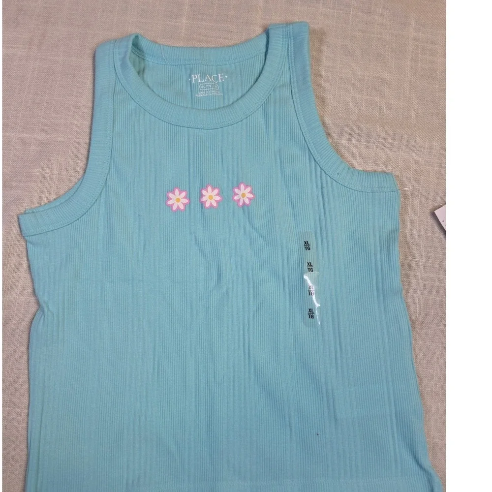 The Childrens Place Girls Mint Green Ribbed Daisy Tank Top XL 14 3059002